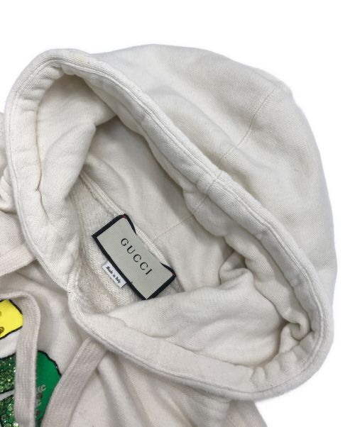 GUCCI（グッチ）GUCCI (グッチ) ブレードロゴ スパンコール フーディー ホワイト サイズ:XSの古着・服飾アイテム