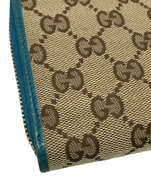 GUCCI（グッチ）GUCCI (グッチ) GGキャンバスロングウォレット/長財布 ブルー×ベージュの古着・服飾アイテム