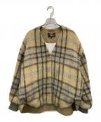 cardo fabricaカルドファブリカ）の古着「ウールモヘアシャギーチェックＶネックコート」｜ベージュ