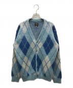 Needlesニードルズ）の古着「Mohair Cardigan Argyle(モヘヤ カーディガン アーガイル)」｜スカイブルー