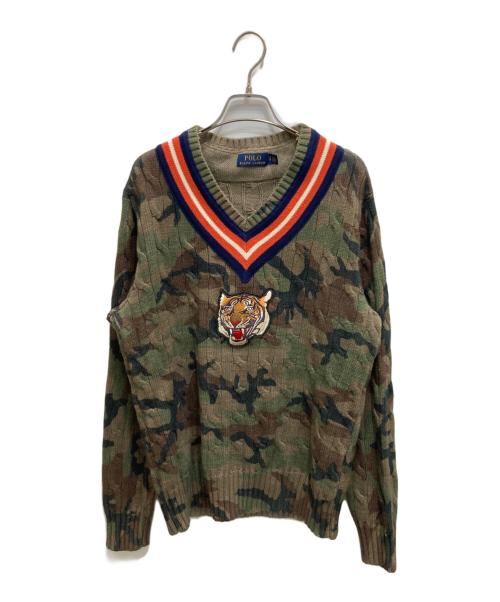 POLO RALPH LAUREN（ポロ・ラルフローレン）POLO RALPH LAUREN (ポロ・ラルフローレン) チルデンセーター カーキ サイズ:Sの古着・服飾アイテム