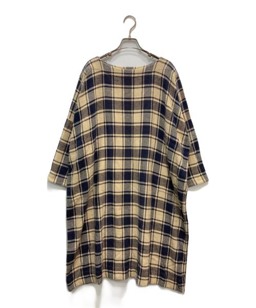 45R（フォーティファイブ・アール）45R (フォーティファイブ・アール) 七分袖ワンピース ベージュ×ネイビーの古着・服飾アイテム