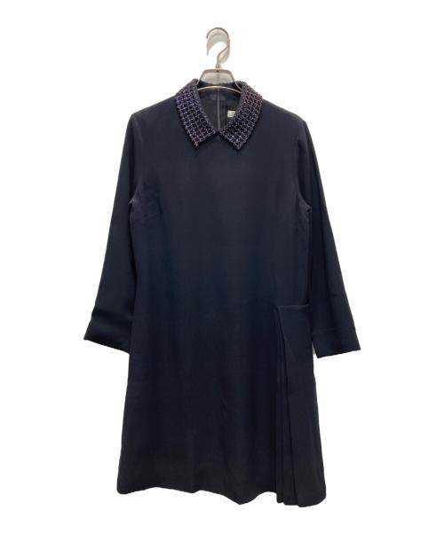 Christian Dior（クリスチャン ディオール）Christian Dior (クリスチャン ディオール) ビーズカラーワンピース ネイビー サイズ:40の古着・服飾アイテム