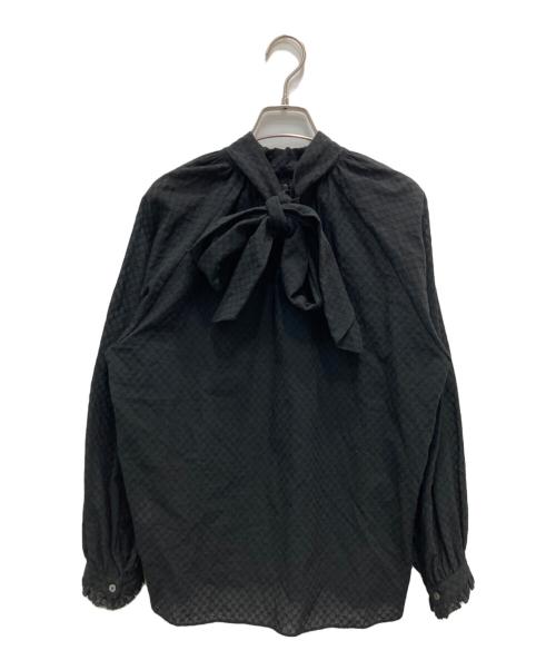BALLSEY（ボールジィ）BALLSEY (ボールジィ) コットンガーゼエンブロイダリー バックボウタイブラウス ブラック サイズ:36の古着・服飾アイテム