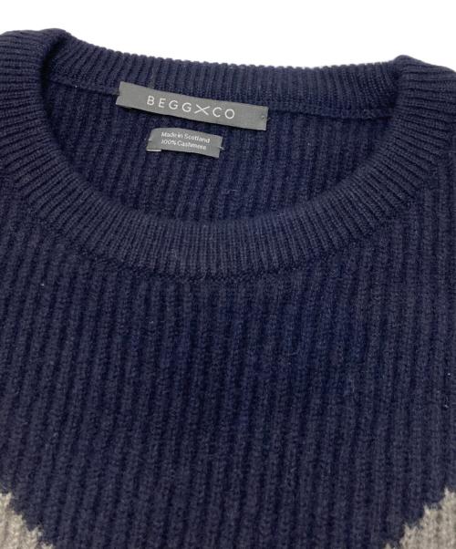 Begg & Co（ベグアンドコー）Begg & Co (ベグアンドコー) カシミヤニット グレー×カーキ サイズ:40の古着・服飾アイテム