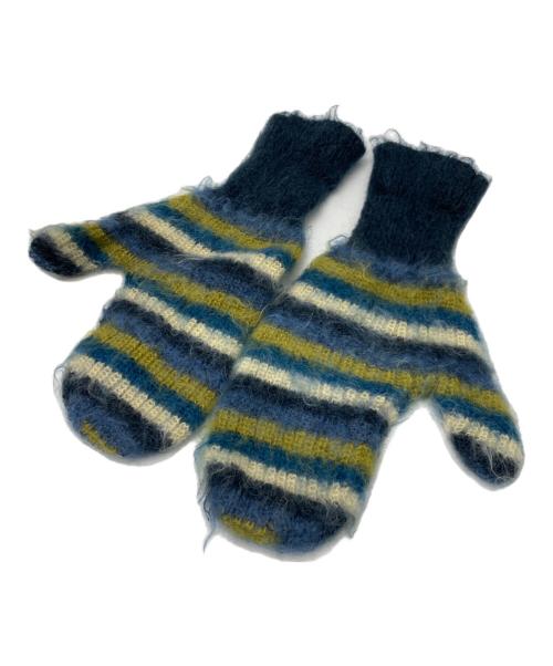 YOKE（ヨーク）YOKE (ヨーク) MOHAIR BORDER MITTENS グリーン×イエローの古着・服飾アイテム