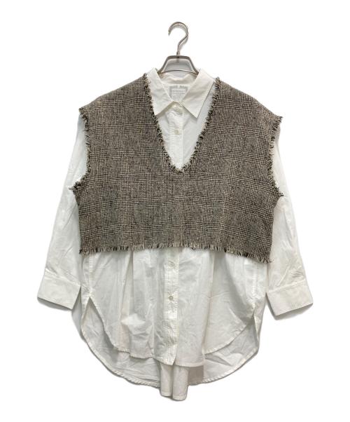 BEARDSLEY（ビアズリー）BEARDSLEY (ビアズリー) ツイードジレ付きシャツ ホワイト×グレー サイズ:FREEの古着・服飾アイテム