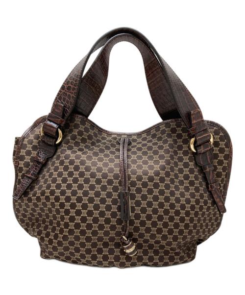 CELINE（セリーヌ）CELINE (セリーヌ) キャンバスクロコエンボスコンビマカダムハンドバッグ ブラウンの古着・服飾アイテム