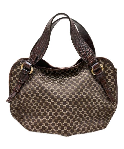 CELINE（セリーヌ）CELINE (セリーヌ) キャンバスクロコエンボスコンビマカダムハンドバッグ ブラウンの古着・服飾アイテム