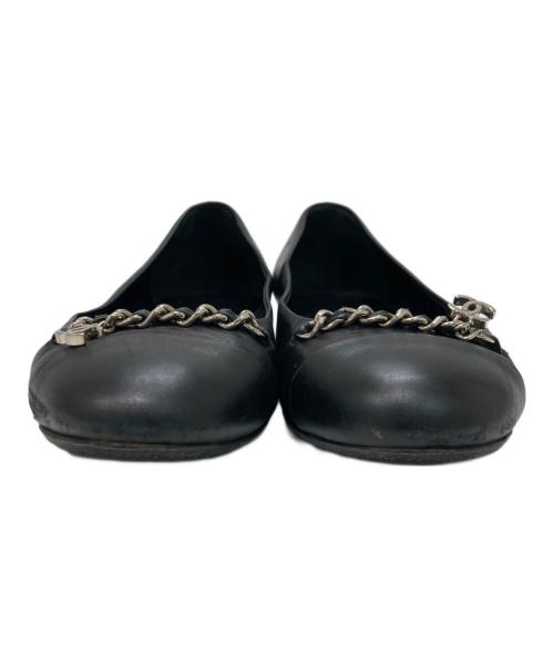 CHANEL（シャネル）CHANEL (シャネル) チェーンココマークフラットパンプス ブラック サイズ:36Cの古着・服飾アイテム