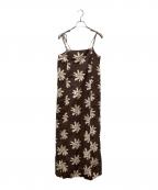 sara mallikaサラマリカ）の古着「Cotton Linen Sunflower Print Cami Dress / コットンリネンサンフラワープリントキャミドレス」｜ブラウン
