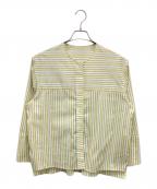 TOMORROW LANDトゥモローランド）の古着「オルタネートストレッチ ストライプボックスシャツ」｜イエロー