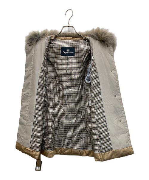 Aquascutum（アクアスキュータム）Aquascutum (アクアスキュータム) フォックスファー付ダウンコート ブラウン サイズ:8の古着・服飾アイテム
