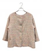BEARDSLEYビアズリー）の古着「ノーカラーツイードジャケット」｜ピンク