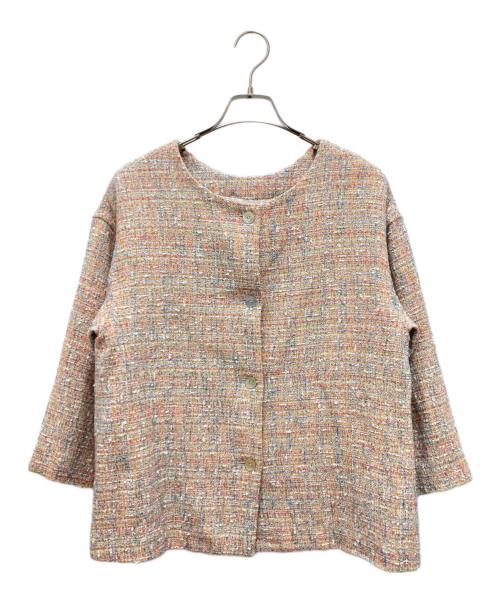 BEARDSLEY（ビアズリー）BEARDSLEY (ビアズリー) ノーカラーツイードジャケット ピンク サイズ:FREEの古着・服飾アイテム