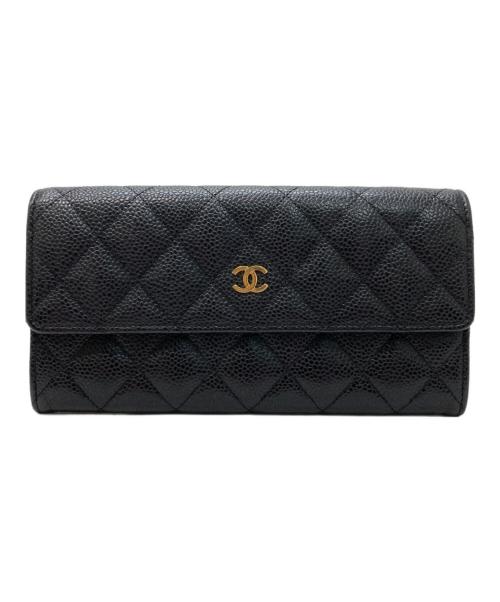 CHANEL（シャネル）CHANEL (シャネル) キャビアスキンココマークロングウォレット ブラックの古着・服飾アイテム