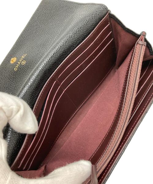 CHANEL（シャネル）CHANEL (シャネル) キャビアスキンココマークロングウォレット ブラックの古着・服飾アイテム