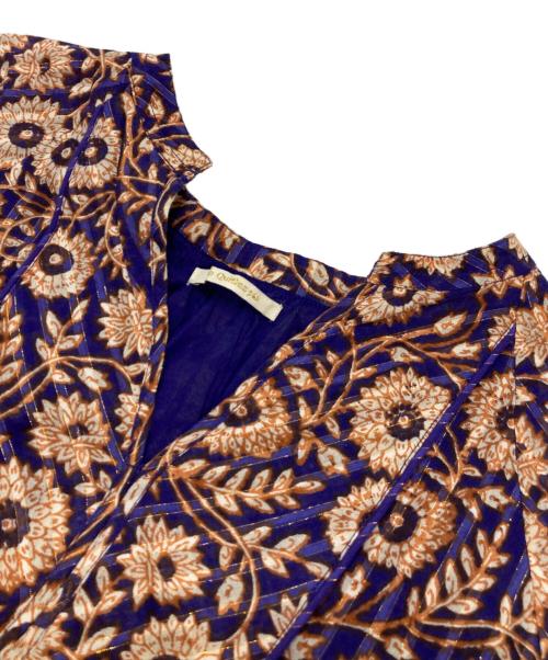 ne quittez pas（ヌキテパ）ne quittez pas (ヌキテパ) Cotton Lurex Stripe Flower Print Dress オレンジ×パープル サイズ:Sの古着・服飾アイテム