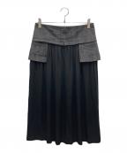 yohji yamamoto+noirヨウジヤマモトプリュスノアール）の古着「デニム切替シルクスカート」｜ブラック