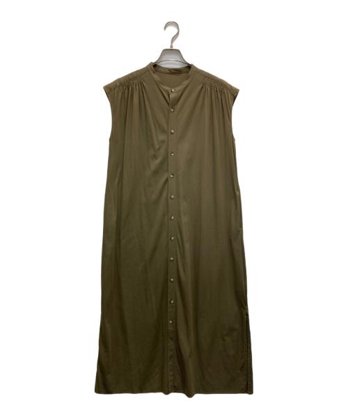 MACPHEE（マカフィー）MACPHEE (マカフィー) コットンナイロン バンドカラーシャツワンピース カーキ サイズ:36の古着・服飾アイテム
