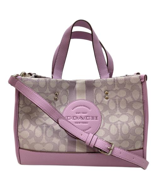 COACH（コーチ）COACH (コーチ) デンプシー キャリーオール シグネチャー ジャカード ウィズ ストライプ アンド コーチ パッチ ピンクの古着・服飾アイテム