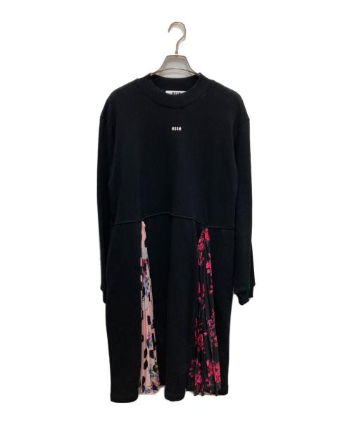 MSGM（エムエスジーエム）MSGM (エムエスジーエム) プリント プリーツ 切替 スウェット ワンピース ブラック サイズ:XXSの古着・服飾アイテム