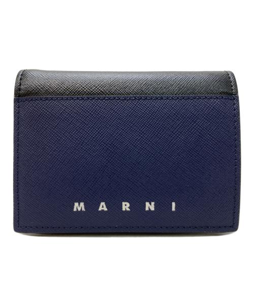MARNI（マルニ）MARNI (マルニ) サフィアーノレザー2つ折りウォレット ネイビー×ブラックの古着・服飾アイテム