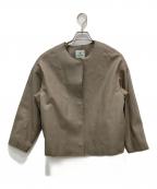 nano・universeナノ・ユニバース）の古着「シープレザーノーカラージャケット」｜ブラウン