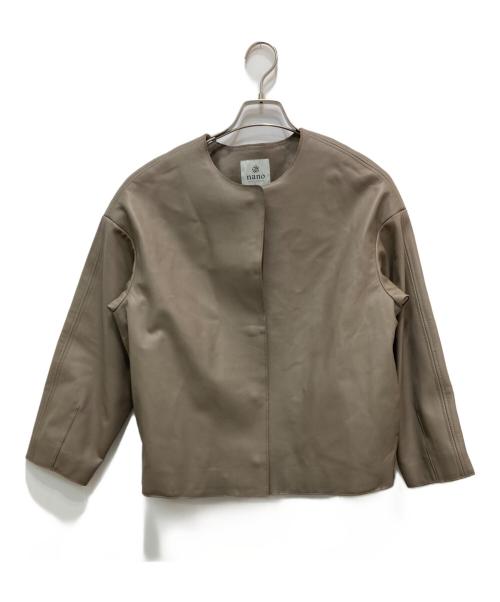 nano・universe（ナノ・ユニバース）nano・universe (ナノ・ユニバース) シープレザーノーカラージャケット ブラウン サイズ:36の古着・服飾アイテム