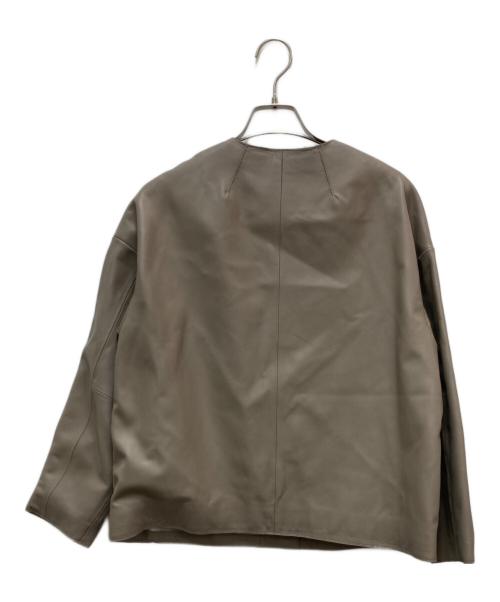 nano・universe（ナノ・ユニバース）nano・universe (ナノ・ユニバース) シープレザーノーカラージャケット ブラウン サイズ:36の古着・服飾アイテム