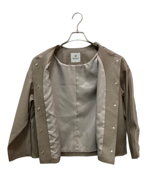 nano・universe（ナノ・ユニバース）nano・universe (ナノ・ユニバース) シープレザーノーカラージャケット ブラウン サイズ:36の古着・服飾アイテム