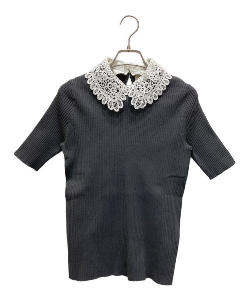 UNITED ARROWS TOKYO（ユナイテッドアローズトウキョウ）UNITED ARROWS TOKYO (ユナイテッドアローズトウキョウ) レースカラーS/Sニット グレー サイズ:不明（実寸参照）の古着・服飾アイテム