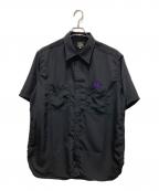 Needlesニードルズ）の古着「S/S WORK SHIRT Poly Cloth/パピヨン刺繍 半袖 ワークシャツ」｜ブラック