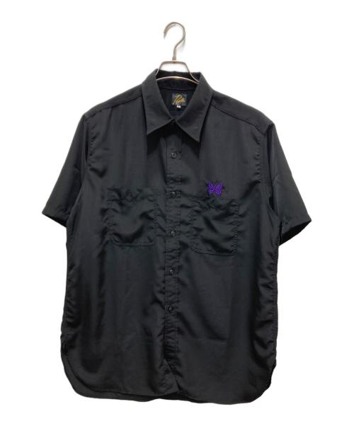 Needles（ニードルズ）Needles (ニードルズ) S/S WORK SHIRT Poly Cloth/パピヨン刺繍 半袖 ワークシャツ ブラック サイズ:XLの古着・服飾アイテム
