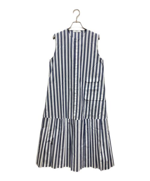 GALERIE VIE（ギャルリーヴィー）GALERIE VIE (ギャルリーヴィー) ストライプブロード プリーツワンピース ブルー サイズ:FREEの古着・服飾アイテム