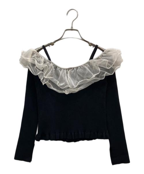 FRAY ID（フレイ アイディー）FRAY ID (フレイ アイディー) ラッフルオフショルニット ブラック サイズ:FREEの古着・服飾アイテム