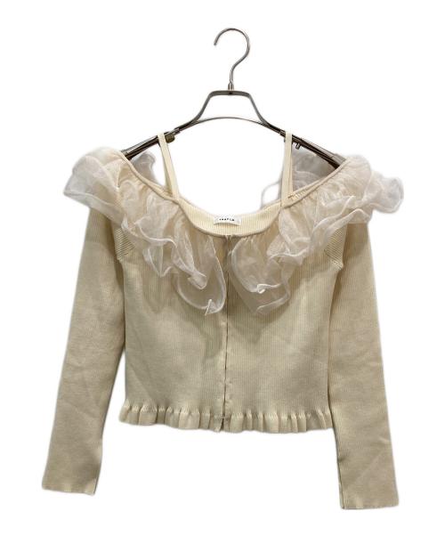 FRAY ID（フレイ アイディー）FRAY ID (フレイ アイディー) ラッフルオフショルニット アイボリー サイズ:FREEの古着・服飾アイテム