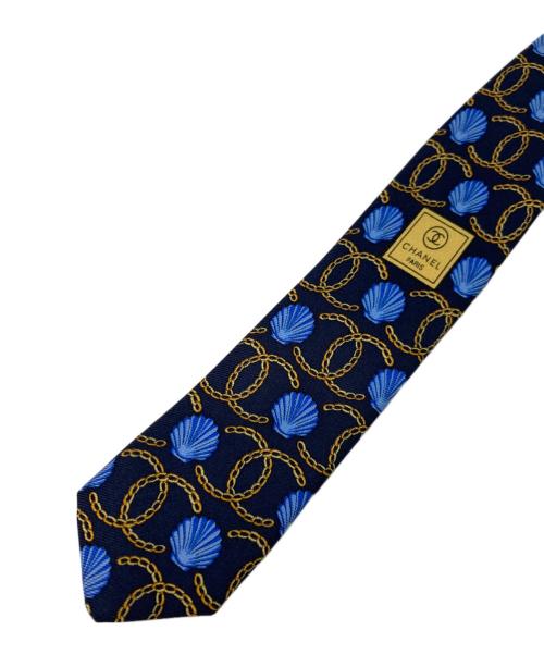 CHANEL（シャネル）CHANEL (シャネル) ココマークシルクネクタイ ネイビー×イエロー サイズ:-の古着・服飾アイテム