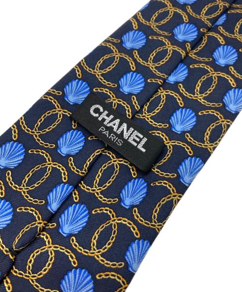 CHANEL（シャネル）CHANEL (シャネル) ココマークシルクネクタイ ネイビー×イエロー サイズ:-の古着・服飾アイテム