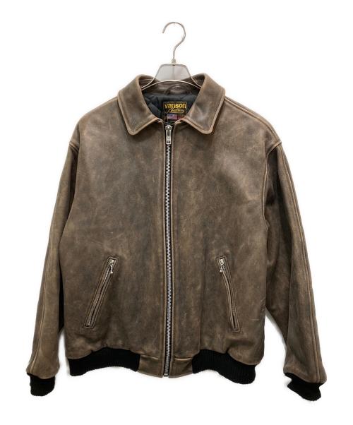 VANSON（バンソン）VANSON (バンソン) SUPREME (シュプリーム) Worn Leather Jacket / ウォーンレザージャケット ブラウン サイズ:Lの古着・服飾アイテム