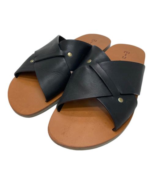 MIU MIU（ミュウミュウ）MIU MIU (ミュウミュウ) レザーフラットサンダル ブラウン×ブラック サイズ:5 1/2の古着・服飾アイテム