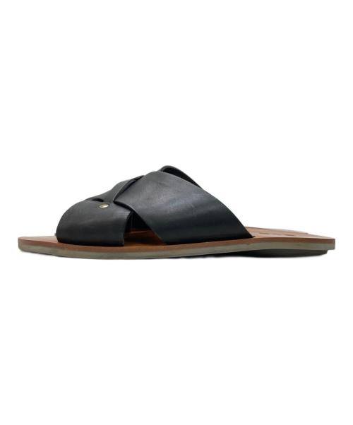 MIU MIU（ミュウミュウ）MIU MIU (ミュウミュウ) レザーフラットサンダル ブラウン×ブラック サイズ:5 1/2の古着・服飾アイテム