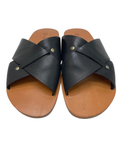 MIU MIU（ミュウミュウ）MIU MIU (ミュウミュウ) レザーフラットサンダル ブラウン×ブラック サイズ:5 1/2の古着・服飾アイテム