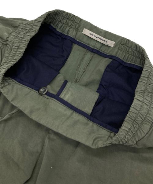 giab's ARCHIVIO（ジャブス アルキヴィオ）giab's ARCHIVIO (ジャブス アルキヴィオ) リヨセルコットンストレッチウエストシャーリングドローコードクリースステッチカーゴパンツ グリーン サイズ:44の古着・服飾アイテム