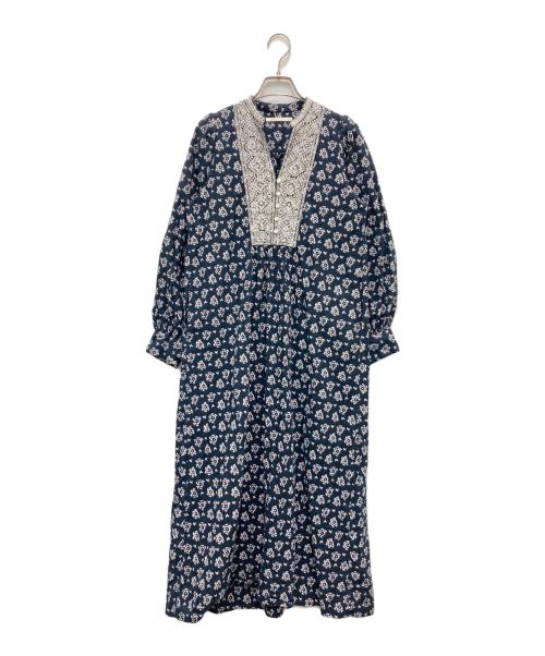 ne quittez pas（ヌキテパ）ne quittez pas (ヌキテパ) 総柄ワンピース ネイビー サイズ:Sの古着・服飾アイテム