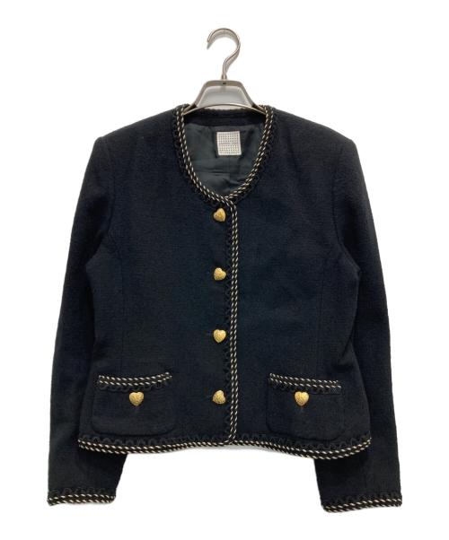 KANEKO ISAO（カネコ イサオ）KANEKO ISAO (カネコ イサオ) ノーカラーツイードジャケット ブラック サイズ:不明（実寸参照）の古着・服飾アイテム