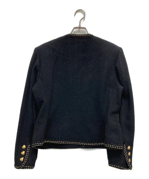 KANEKO ISAO（カネコ イサオ）KANEKO ISAO (カネコ イサオ) ノーカラーツイードジャケット ブラック サイズ:不明（実寸参照）の古着・服飾アイテム