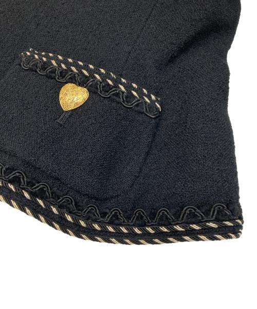 KANEKO ISAO（カネコ イサオ）KANEKO ISAO (カネコ イサオ) ノーカラーツイードジャケット ブラック サイズ:不明（実寸参照）の古着・服飾アイテム