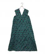 Spick and Spanスピック＆スパン）の古着「アフリカンバティックサイドギャザードレス」｜グリーン
