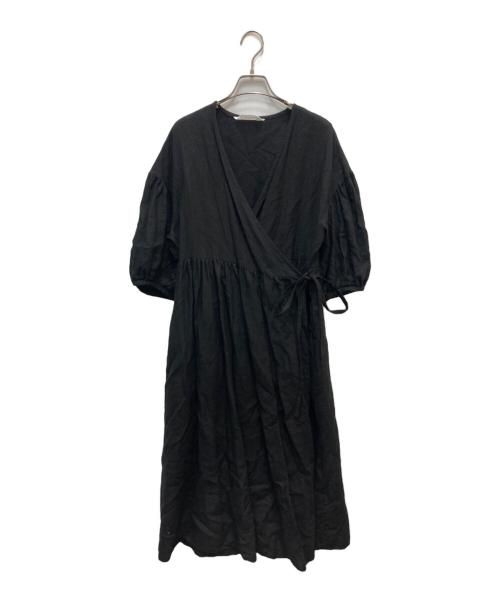 LEQUIO（レキオ）LEQUIO (レキオ) リネンパフスリーブワンピース ブラック サイズ:不明(実寸参照)の古着・服飾アイテム